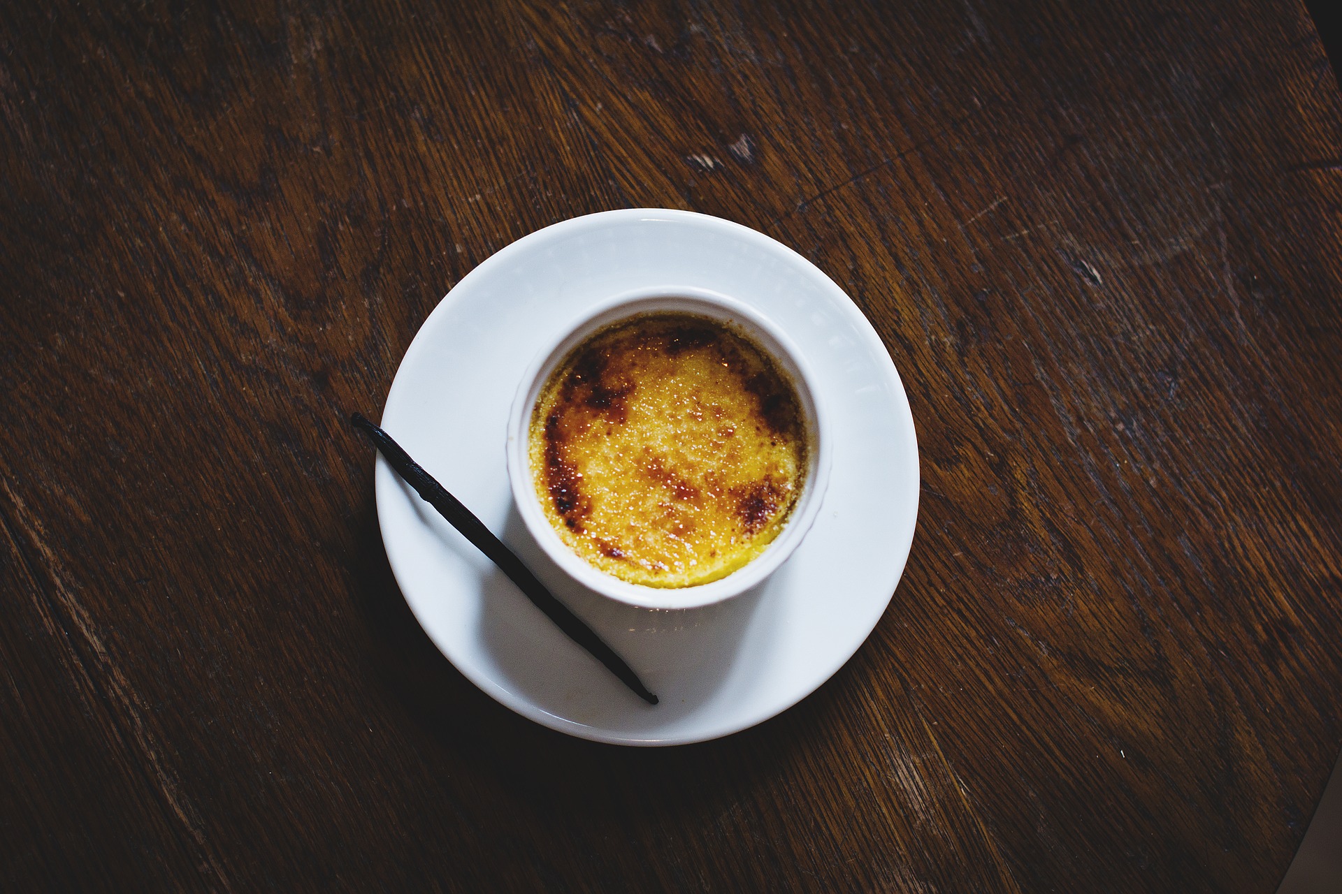 Overhead view of traditional Creme Brulee dish